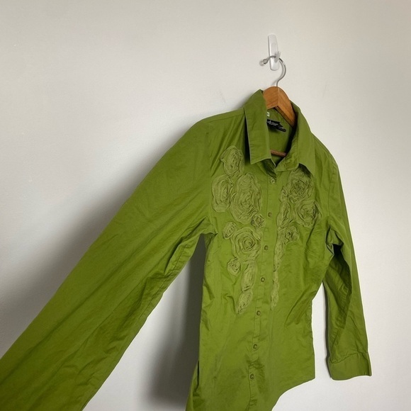 FESTIVAL Top Green 70s Inspired Button Up Blouse Spring Concert Festival Vibes - Picture 8 of 14